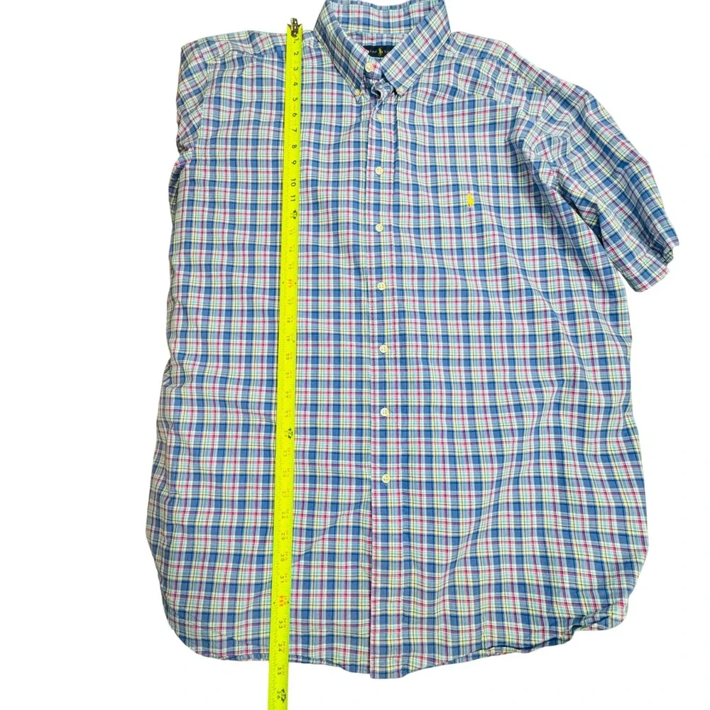 Ralph Lauren Button‎ Down Shirt Mens 2XLT Blue Pink Plaid Short Sleeve Cotton